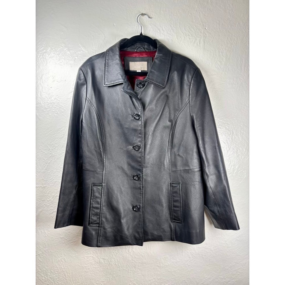 Y2K Genuine Leather Jacket Womens 1X Black 90s Minimalist‎ Whimsy Sleek Classic